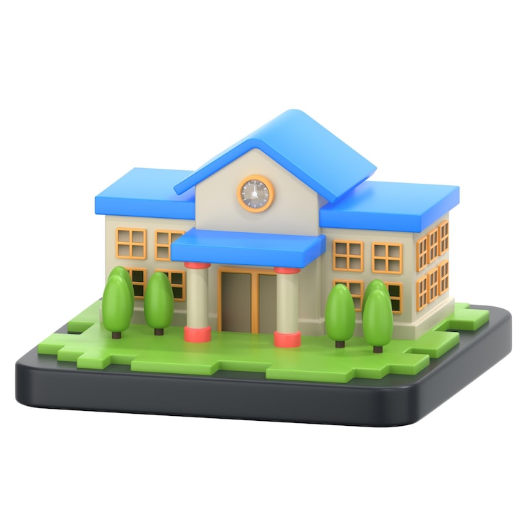 PSD school building 3d icon illustration low poly style