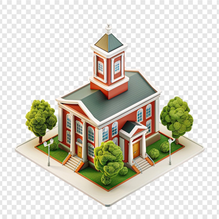 PSD school building isolated on transparent background