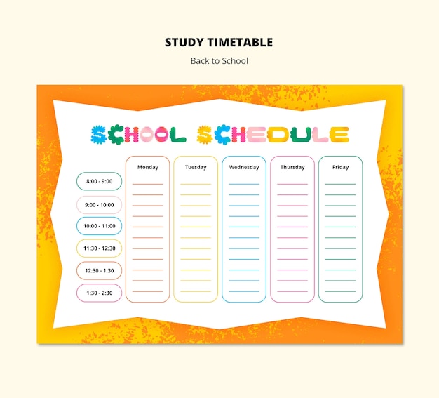 School schedule timetable template for students