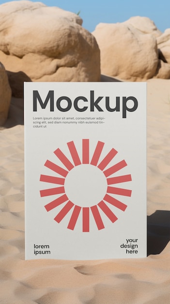 Schreibwaren auf Strand-Mockup