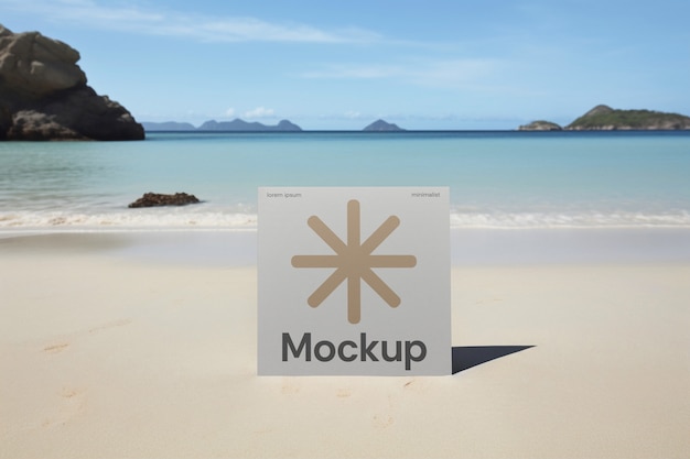 Schreibwaren auf Strand-Mockup