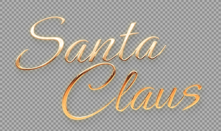 PSD schrift mit 3d-gold-effekt des weihnachtsmanns auf durchsichtigem hintergrund