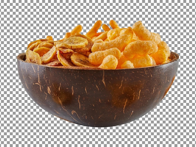 Schüssel Bananenchips isoliert auf transparentem Hintergrund