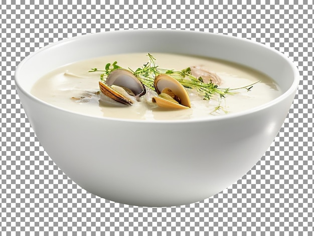 Schüssel meeresfrüchtesuppe mit grünem blatt auf transparentem hintergrund