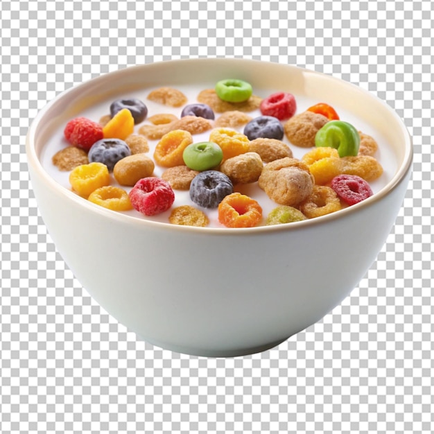 Schüssel mit Cornflakes und Himbeeren auf weißem Hintergrund