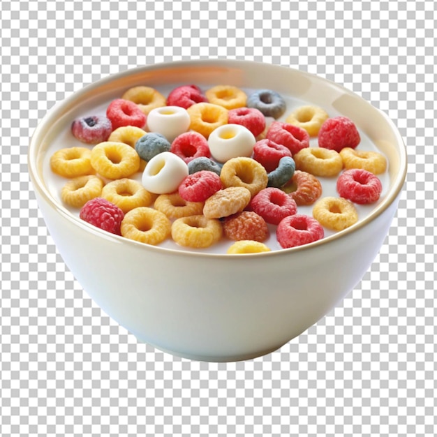 Schüssel mit Cornflakes und Himbeeren auf weißem Hintergrund