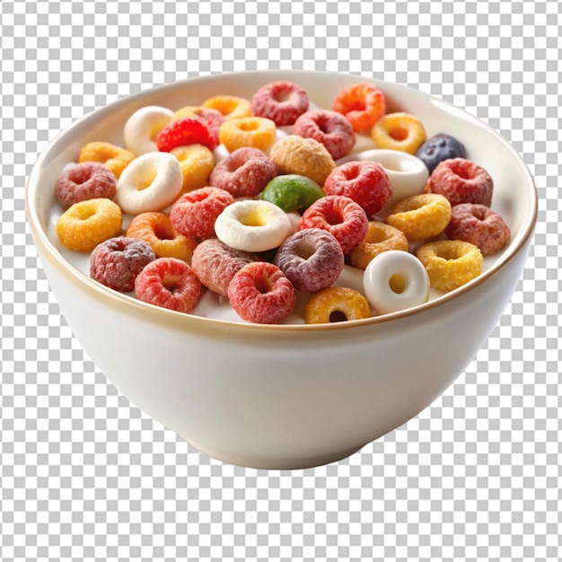 Schüssel mit Cornflakes und Himbeeren auf weißem Hintergrund