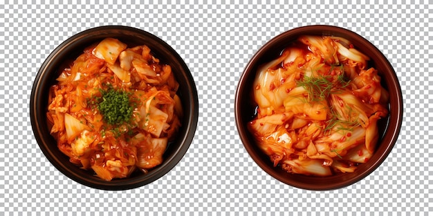 PSD schüssel mit koreanischem essen, chinesischer kohl, kimchi, top-view, isoliert auf einem transparenten hintergrund