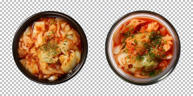 PSD schüssel mit koreanischem essen, chinesischer kohl, kimchi, top-view, isoliert auf einem transparenten hintergrund