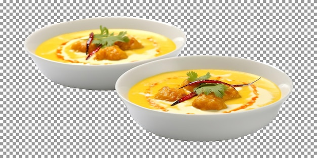 Schüssel mit leckerem Curry-Pakora isoliert auf transparentem Hintergrund