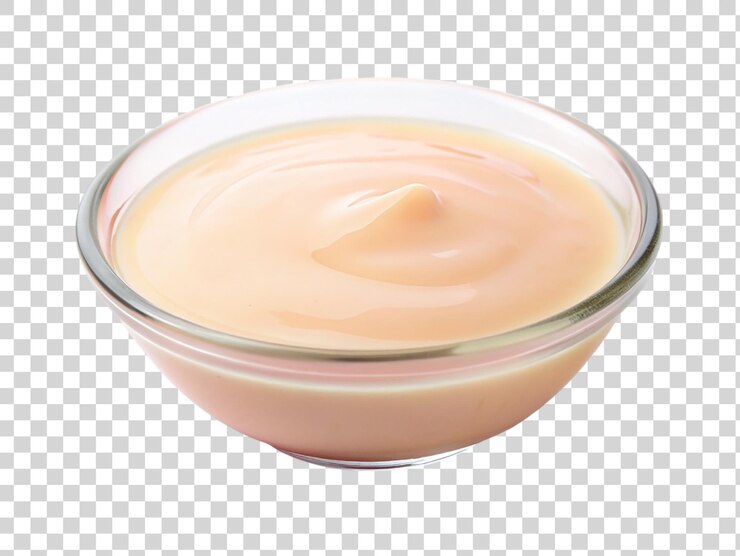 Schüssel mit rosa Joghurt, isoliert auf durchsichtigem Hintergrund