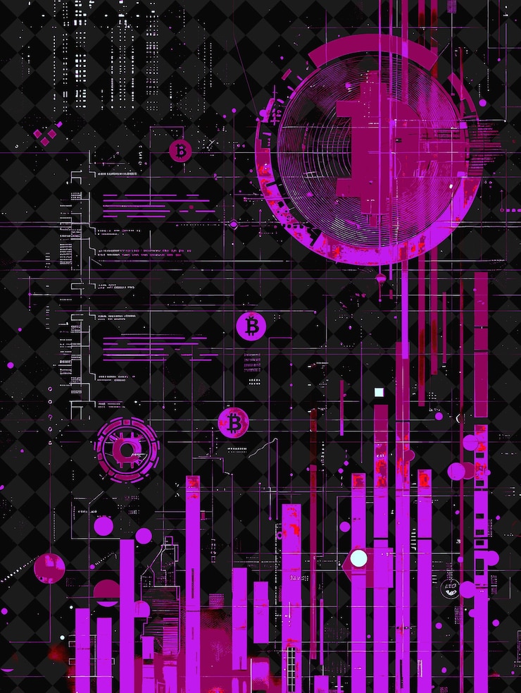 PSD schul-datenwissenschaft-abend mit einer bitcoin-themen-datenanalyse, flache illustration, hintergrunddesign