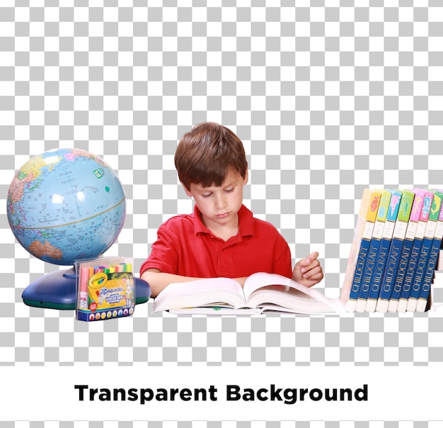 Schuljunge studiert mit Büchern und Globus