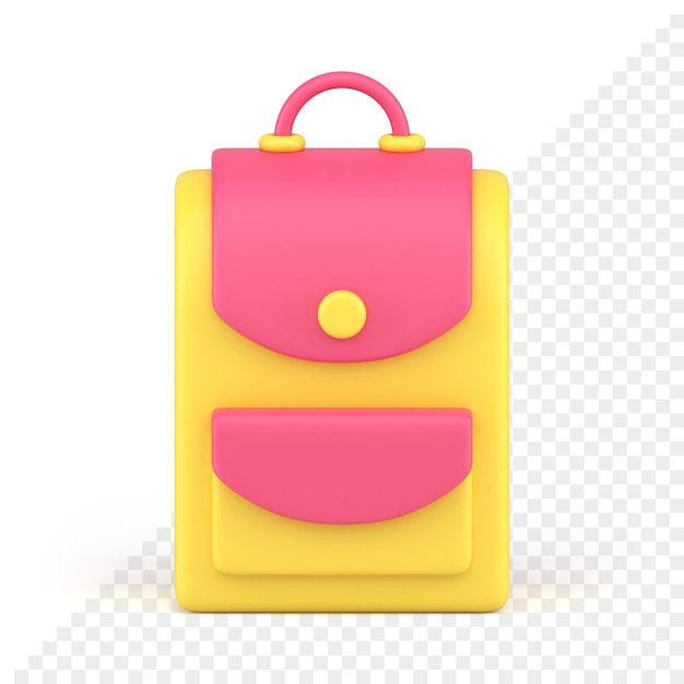 Schulrucksack schultasche rosa gelbes design vorderansicht realistisches 3d-symbol
