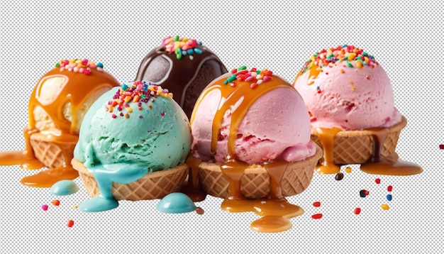 Schuppen farbenfroher Eiscreme mit frischem Obst