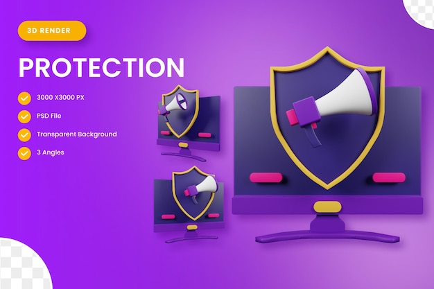 PSD schutz 3d-icon-illustration für die benutzeroberfläche und präsentation ihrer website 3d-darstellung