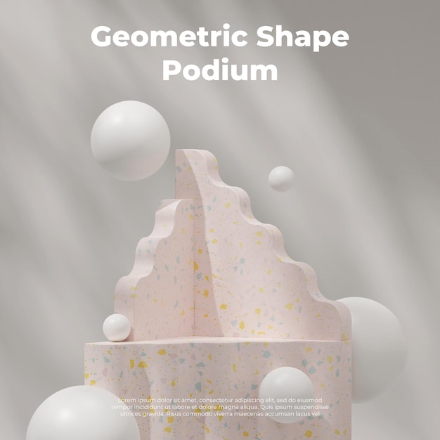 Schwaches Licht 3D-Rendering Mockup leere Szene im Quadrat mit rosa Terrazzo-Textur und schwebendem Ball