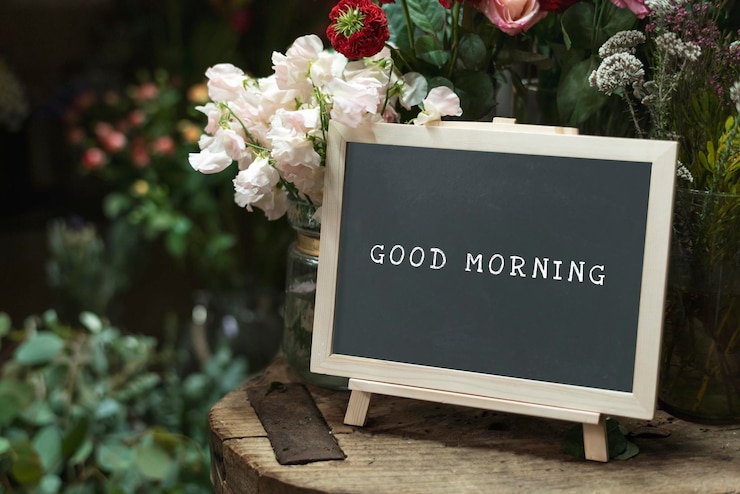 PSD schwarz-guten morgen blumenbrett-mockup