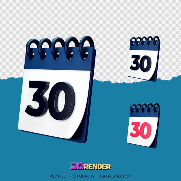 Schwarz-roter 30. datumskalender illustration 3d-rendering