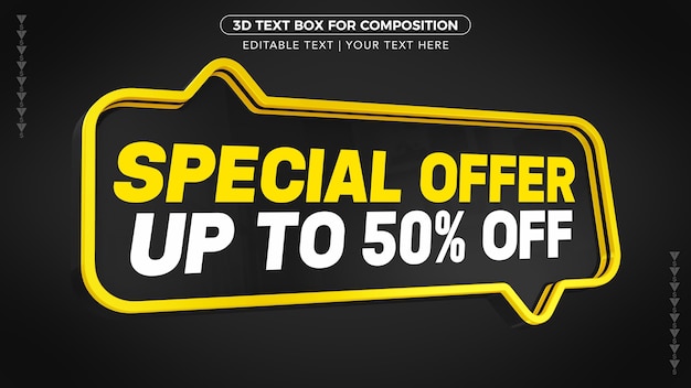 Schwarz und Gelb D Sonderangebot Textfeld mit Rabatt in 3D-Rendering