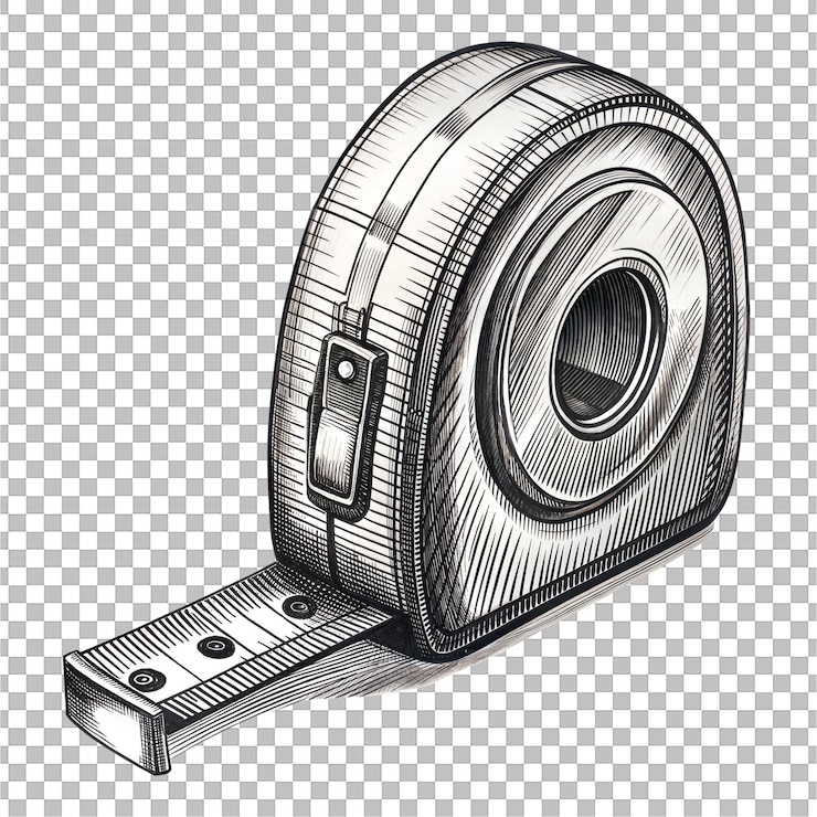 PSD schwarz-weiß-handgezeichnete messband-illustration digitale skizze mit durchsichtigem hintergrund