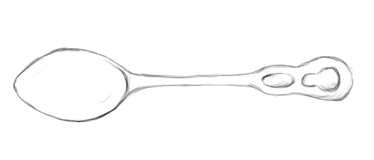 PSD schwarz-weiß-illustration mit geschmückter löffel-sketch-clip-art für print, stoff, web und textilien