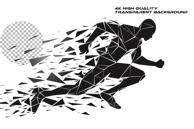 PSD schwarz-weiß-vektor-logo eines athleten, der einfach auf durchsichtigem hintergrund läuft