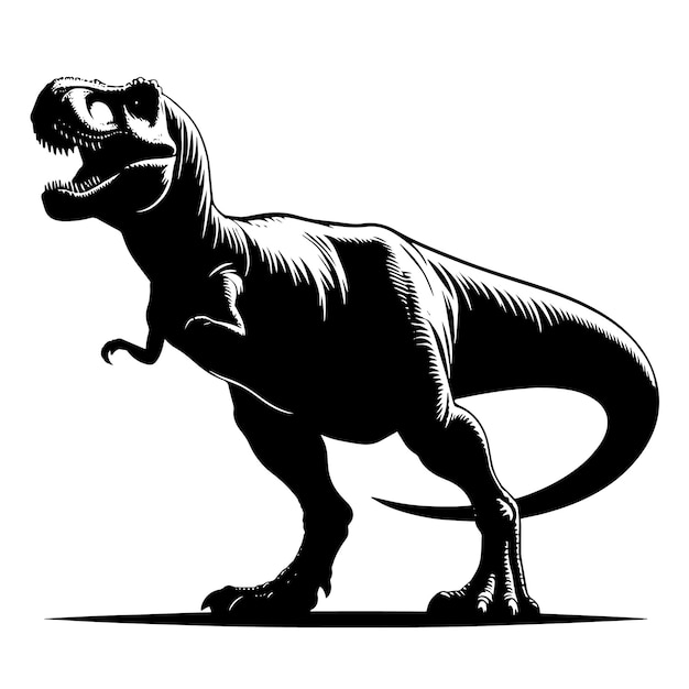 PSD schwarz-weiße illustration eines trex-dinosauriers