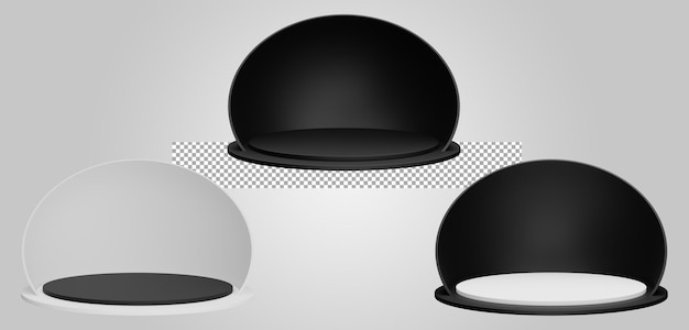 Schwarz-weißer 3D-Sockel der Plattformanzeige mit Standpodium auf transparentem Hintergrund