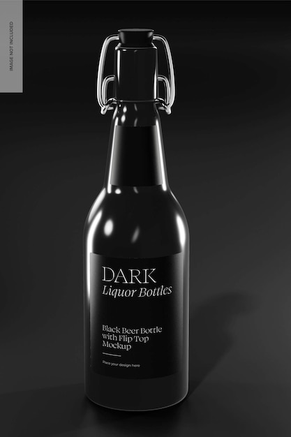 PSD schwarze bierflasche mit flip-top-modell, vorderansicht