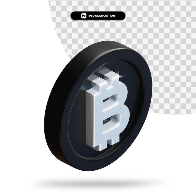 Schwarze bitcoin-münze 3d-rendering isoliert