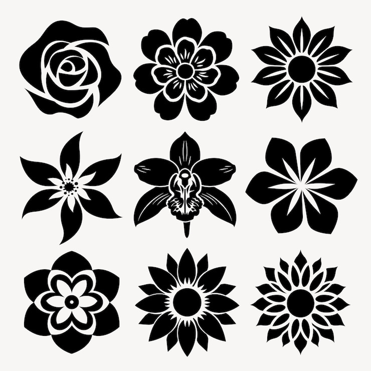 PSD schwarze blumen-silhouette satz psd