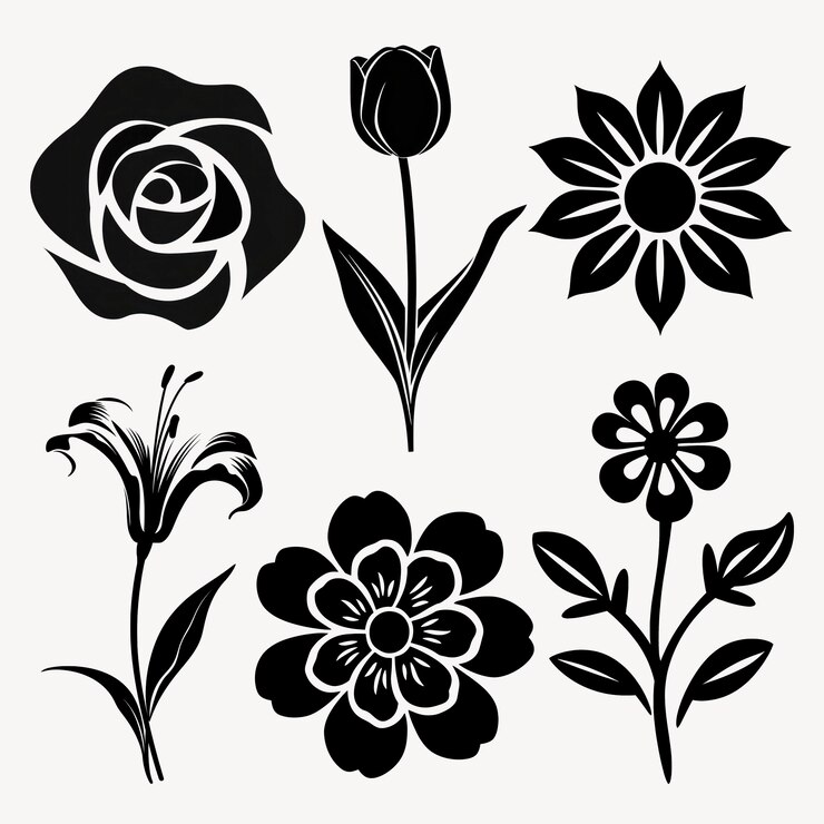 PSD schwarze blumen-silhouetten