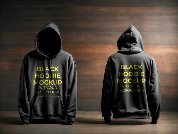 PSD schwarze hoodie-vorder- und rückseite-mockup-psd-vorlage