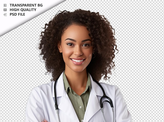PSD schwarze medizinische fachfrau auf weißem hintergrund