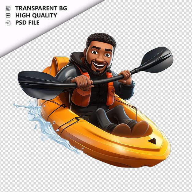 Schwarze person paddling 3d cartoon-stil weißer hintergrund i