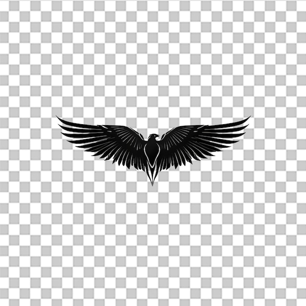 Schwarze Silhouette eines fliegenden Vogels mit ausgebreiteten Flügeln auf durchsichtigem Hintergrund