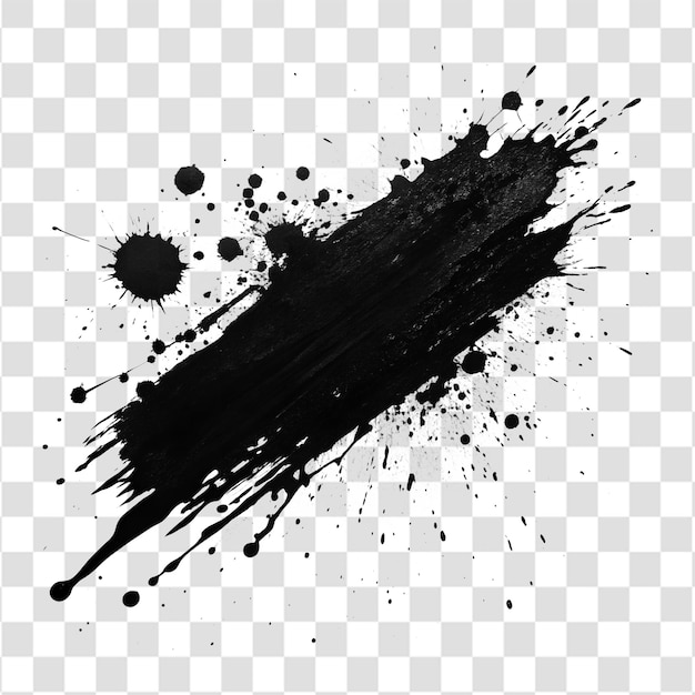 Schwarze Tintenmarkierungsstriche mit zerrissenen Rändern und Tintenflecken, die auf einem durchsichtigen Hintergrund isoliert sind