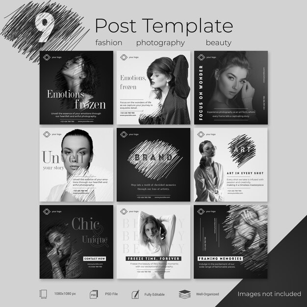 PSD schwarze und weiße, schicke psd-instagram-post-vorlagen für mode und fotografie