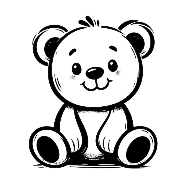 PSD schwarze und weiße silhouette kontur zeichnung eines weißen niedlichen lustigen glücklichen teddybären