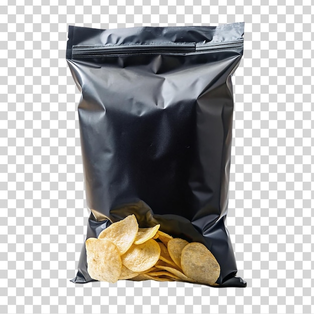 Schwarze verpackung für chips auf durchsichtigem hintergrund