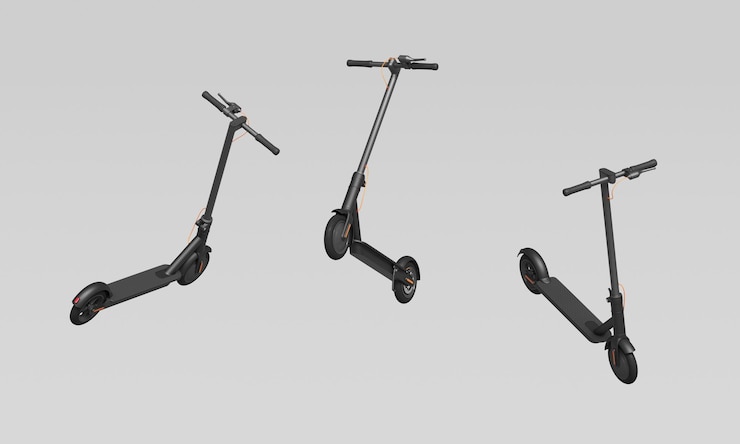 PSD schwarzer elektromotor-scooter 3d-rendering