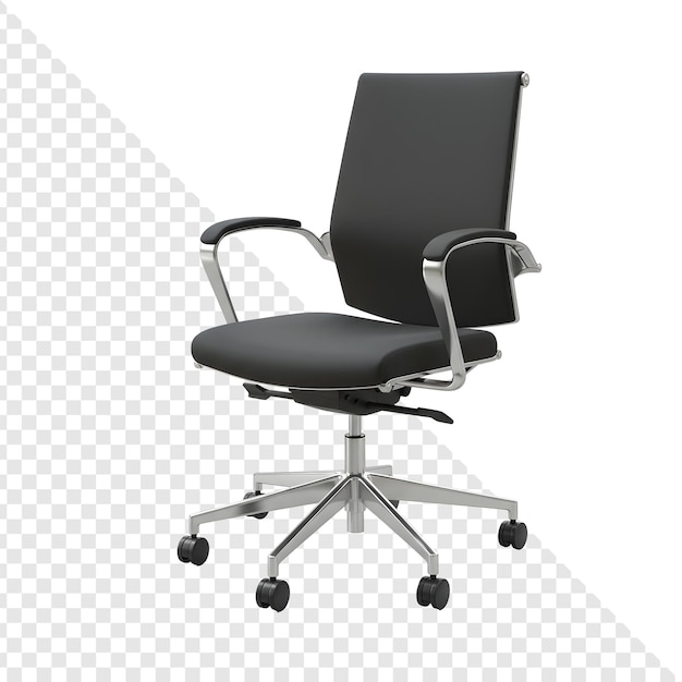 Schwarzer ergonomischer Bürostuhl isoliert auf durchsichtigem Hintergrund
