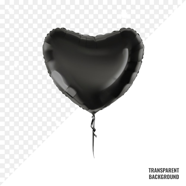 Schwarzer herzballon auf transparentem hintergrund