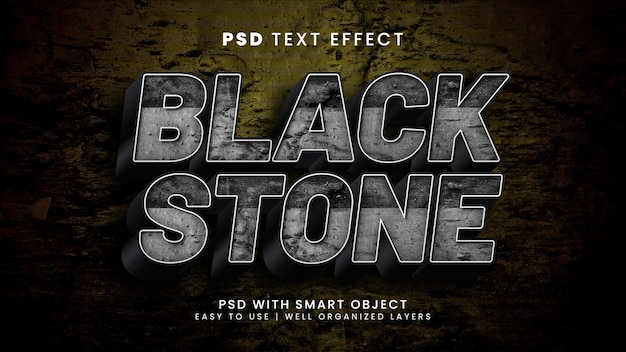 Schwarzer stein 3d editierbarer texteffekt mit rock und dunklem textstil