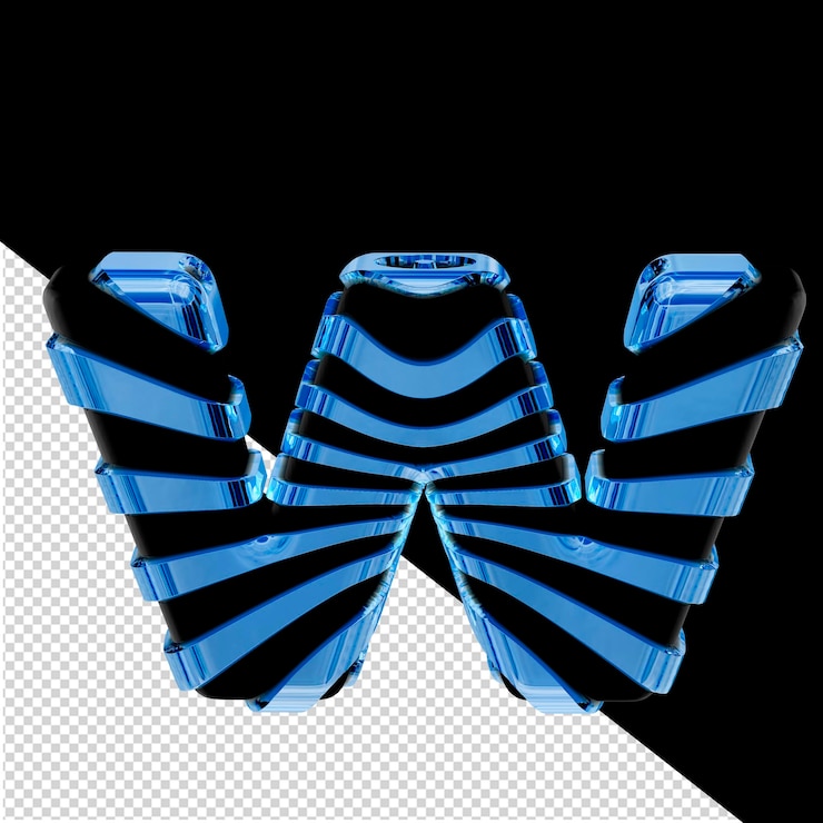 PSD schwarzes 3d-symbol mit blauen eisbändern, buchstabe w