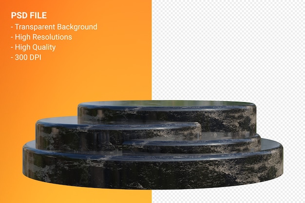 Schwarzes Marmor-Podium minimal auf transparent für kosmetische Produktpräsentation