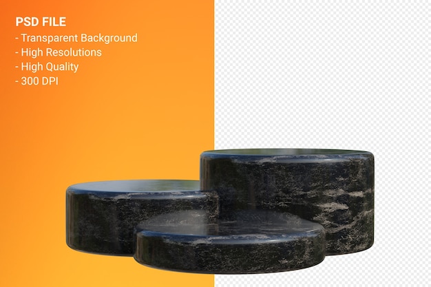 Schwarzes Marmor-Podium minimal auf transparent für kosmetische Produktpräsentation
