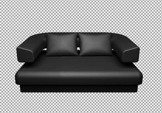 Schwarzes sofa isoliert auf weißem hintergrund