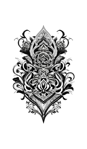 PSD schwarzes tattoo-design mit rosen und mustern